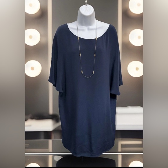 $246 VINCE Dress Women S 100% Silk Knee Length Tunic Minimalist Navy Blue Career - Picture 1 of 13